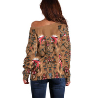 Terracotta Bird of Batik Papua Off Shoulder Sweater Exotic Natural Wealth of Papua LT9 - Polynesian Pride
