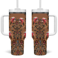 Terracotta Bird of Batik Papua Tumbler With Handle Exotic Natural Wealth of Papua LT9 One Size: 40 oz Gold - Polynesian Pride