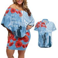FSM Verterans Day Couples Matching Off Shoulder Short Dress and Hawaiian Shirt Their Lives Your Freedom LT9 Blue - Polynesian Pride