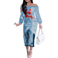FSM Verterans Day Family Matching Off The Shoulder Long Sleeve Dress and Hawaiian Shirt Their Lives Your Freedom LT9 Mom's Dress Blue - Polynesian Pride