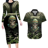 Veterans Day Couples Matching Long Sleeve Bodycon Dress and Hawaiian Shirt War Never Leaves A Veteran Proud Military LT9 Black - Polynesian Pride