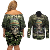Veterans Day Couples Matching Off Shoulder Short Dress and Long Sleeve Button Shirt War Never Leaves A Veteran Proud Military LT9 - Polynesian Pride