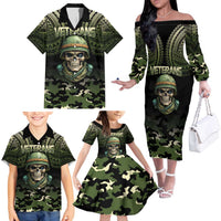 Veterans Day Family Matching Off The Shoulder Long Sleeve Dress and Hawaiian Shirt War Never Leaves A Veteran Proud Military LT9 - Polynesian Pride