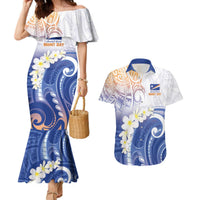 Marshall Islands Manit Day Couples Matching Mermaid Dress and Hawaiian Shirt Plumeria and Polynesian Tribal LT9 White - Polynesian Pride