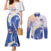Marshall Islands Manit Day Couples Matching Mermaid Dress and Long Sleeve Button Shirt Plumeria and Polynesian Tribal LT9 White - Polynesian Pride