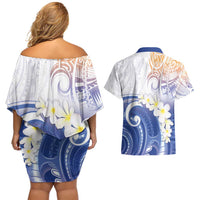 Marshall Islands Manit Day Couples Matching Off Shoulder Short Dress and Hawaiian Shirt Plumeria and Polynesian Tribal LT9 - Polynesian Pride