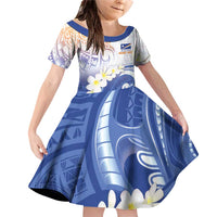 Marshall Islands Manit Day Family Matching Off Shoulder Short Dress and Hawaiian Shirt Plumeria and Polynesian Tribal LT9 Daughter's Dress White - Polynesian Pride