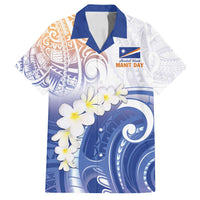 Marshall Islands Manit Day Family Matching Off Shoulder Short Dress and Hawaiian Shirt Plumeria and Polynesian Tribal LT9 Dad's Shirt - Short Sleeve White - Polynesian Pride
