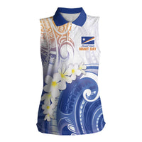 Marshall Islands Manit Day Women Sleeveless Polo Shirt Plumeria and Polynesian Tribal LT9 Female White - Polynesian Pride