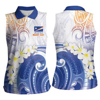 Marshall Islands Manit Day Women Sleeveless Polo Shirt Plumeria and Polynesian Tribal LT9 - Polynesian Pride
