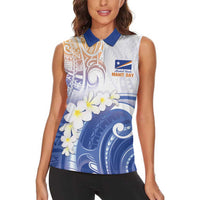 Marshall Islands Manit Day Women Sleeveless Polo Shirt Plumeria and Polynesian Tribal LT9 - Polynesian Pride