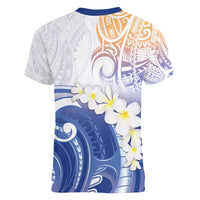 Marshall Islands Manit Day Women V-Neck T-Shirt Plumeria and Polynesian Tribal LT9 - Polynesian Pride