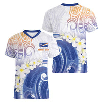 Marshall Islands Manit Day Women V-Neck T-Shirt Plumeria and Polynesian Tribal LT9 - Polynesian Pride