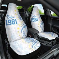 Palau 1981 Tribal Tattoo Car Seat Cover with Belau Plumeria Flowers LT9 One Size White - Polynesian Pride