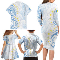Palau 1981 Tribal Tattoo Family Matching Long Sleeve Bodycon Dress and Hawaiian Shirt with Belau Plumeria Flowers LT9 - Polynesian Pride