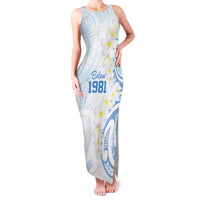 Palau 1981 Tribal Tattoo Family Matching Tank Maxi Dress and Hawaiian Shirt with Belau Plumeria Flowers LT9 Mom's Dress White - Polynesian Pride