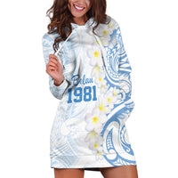 Palau 1981 Tribal Tattoo Hoodie Dress with Belau Plumeria Flowers LT9 White - Polynesian Pride