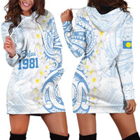 Palau 1981 Tribal Tattoo Hoodie Dress with Belau Plumeria Flowers LT9 - Polynesian Pride