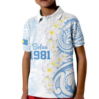 Palau 1981 Tribal Tattoo Kid Polo Shirt with Belau Plumeria Flowers LT9 Kid White - Polynesian Pride