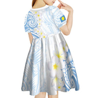Palau 1981 Tribal Tattoo Kid Short Sleeve Dress with Belau Plumeria Flowers LT9 - Polynesian Pride