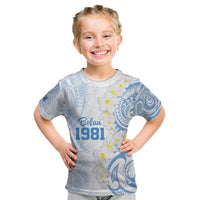 Palau 1981 Tribal Tattoo Kid T Shirt with Belau Plumeria Flowers LT9 White - Polynesian Pride