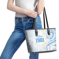 Palau 1981 Tribal Tattoo Leather Tote Bag with Belau Plumeria Flowers LT9 - Polynesian Pride