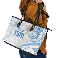 Palau 1981 Tribal Tattoo Leather Tote Bag with Belau Plumeria Flowers LT9 - Polynesian Pride