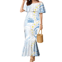 Palau 1981 Tribal Tattoo Mermaid Dress with Belau Plumeria Flowers LT9 Women White - Polynesian Pride