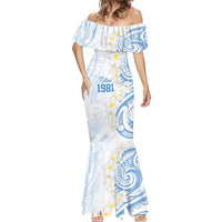 Palau 1981 Tribal Tattoo Mermaid Dress with Belau Plumeria Flowers LT9 - Polynesian Pride