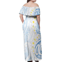 Palau 1981 Tribal Tattoo Off Shoulder Maxi Dress with Belau Plumeria Flowers LT9 - Polynesian Pride