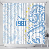 Palau 1981 Tribal Tattoo Shower Curtain with Belau Plumeria Flowers LT9 - Polynesian Pride