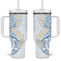 Palau 1981 Tribal Tattoo Tumbler With Handle with Belau Plumeria Flowers LT9 One Size: 40 oz White - Polynesian Pride