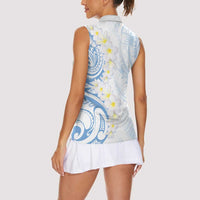 Palau 1981 Tribal Tattoo Women Sleeveless Polo Shirt with Belau Plumeria Flowers LT9 - Polynesian Pride