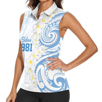 Palau 1981 Tribal Tattoo Women Sleeveless Polo Shirt with Belau Plumeria Flowers LT9 - Polynesian Pride