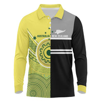 Custom Cricket AUNZ Spirit Long Sleeve Polo Shirt Aussie New Zealand Retro Edition LT9 Black - Polynesian Pride