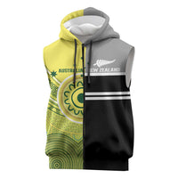 Custom Cricket AUNZ Spirit Sleeveless Zip Hoodie Aussie New Zealand Retro Edition LT9 Black - Polynesian Pride
