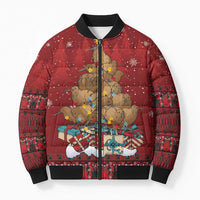 Funny Kiwi Bird Xmas Tree Bomber Puffer Jacket New Zealand Tribal Christmas Spirit LT9 Unisex Red - Polynesian Pride