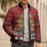 Funny Kiwi Bird Xmas Tree Bomber Puffer Jacket New Zealand Tribal Christmas Spirit LT9 - Polynesian Pride