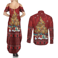Funny Kiwi Bird Xmas Tree Couples Matching Summer Maxi Dress and Long Sleeve Button Shirt New Zealand Tribal Christmas Spirit LT9 - Polynesian Pride