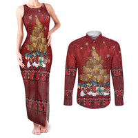 Funny Kiwi Bird Xmas Tree Couples Matching Tank Maxi Dress and Long Sleeve Button Shirt New Zealand Tribal Christmas Spirit LT9 Red - Polynesian Pride