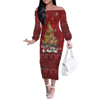 Funny Kiwi Bird Xmas Tree Family Matching Off The Shoulder Long Sleeve Dress and Hawaiian Shirt New Zealand Tribal Christmas Spirit LT9 Mom's Dress Red - Polynesian Pride