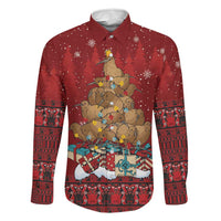 Funny Kiwi Bird Xmas Tree Family Matching Off Shoulder Short Dress and Hawaiian Shirt New Zealand Tribal Christmas Spirit LT9 Dad's Shirt - Long Sleeve Red - Polynesian Pride