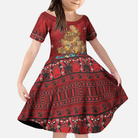 Funny Kiwi Bird Xmas Tree Kid Short Sleeve Dress New Zealand Tribal Christmas Spirit LT9 KID Red - Polynesian Pride