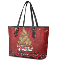 Funny Kiwi Bird Xmas Tree Leather Tote Bag New Zealand Tribal Christmas Spirit LT9 - Polynesian Pride