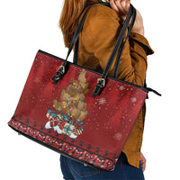 Funny Kiwi Bird Xmas Tree Leather Tote Bag New Zealand Tribal Christmas Spirit LT9 - Polynesian Pride