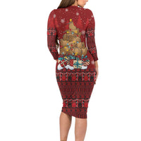 Funny Kiwi Bird Xmas Tree Long Sleeve Bodycon Dress New Zealand Tribal Christmas Spirit LT9 - Polynesian Pride