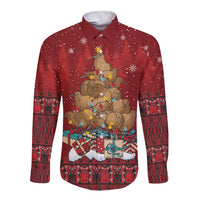 Funny Kiwi Bird Xmas Tree Long Sleeve Button Shirt New Zealand Tribal Christmas Spirit LT9 Unisex Red - Polynesian Pride