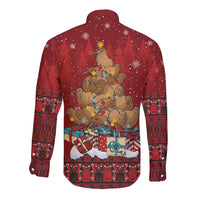 Funny Kiwi Bird Xmas Tree Long Sleeve Button Shirt New Zealand Tribal Christmas Spirit LT9 - Polynesian Pride