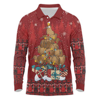 Funny Kiwi Bird Xmas Tree Long Sleeve Polo Shirt New Zealand Tribal Christmas Spirit LT9 Red - Polynesian Pride