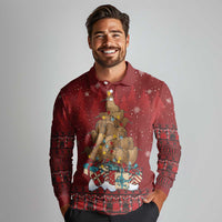 Funny Kiwi Bird Xmas Tree Long Sleeve Polo Shirt New Zealand Tribal Christmas Spirit LT9 - Polynesian Pride